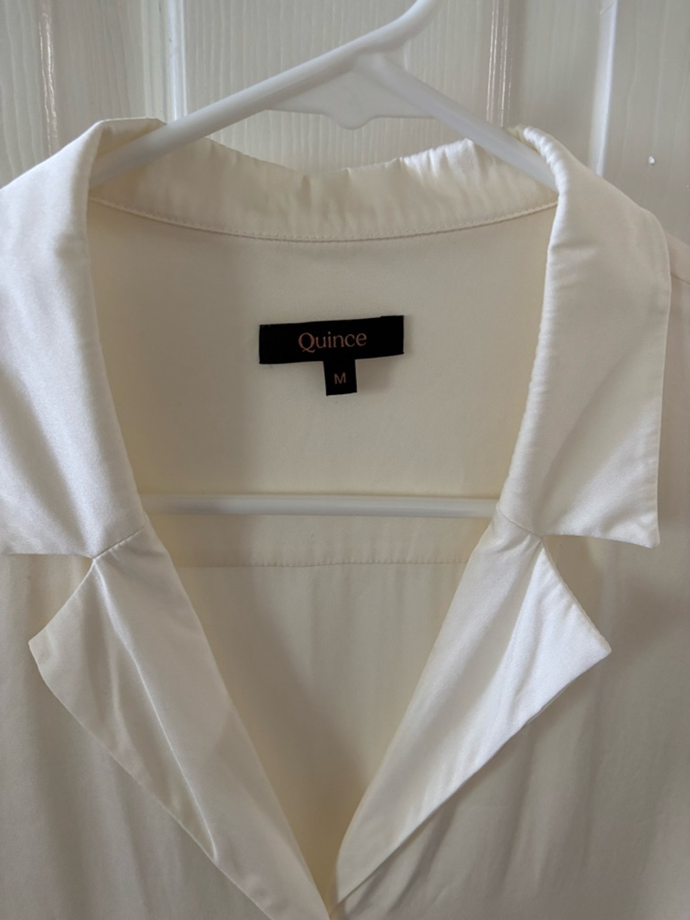 Quince Washable Stretch Silk Short Sleeve Notch Collar Blouse Cream/Ivory M - Picture 2 of 9